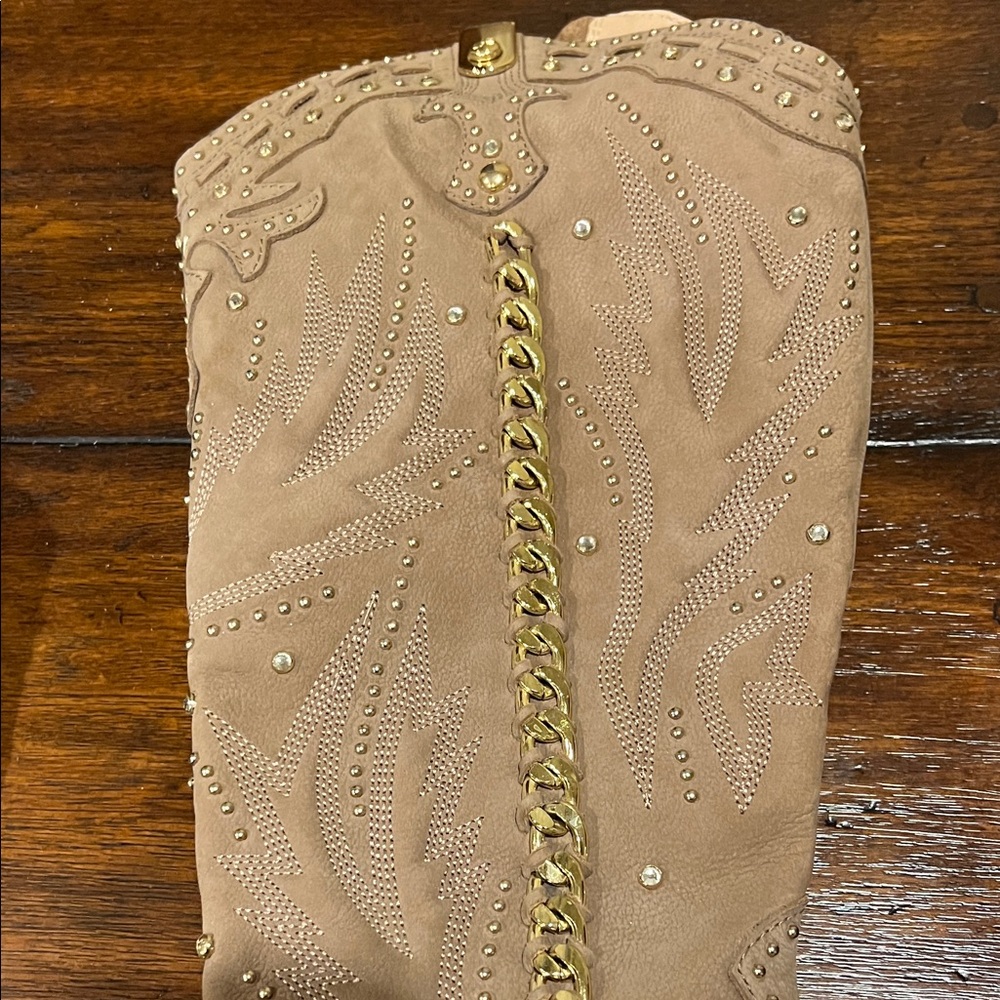 Tan Suede - leather  Embellished Women's Boots from Brazil size 9 - Picture 10 of 13